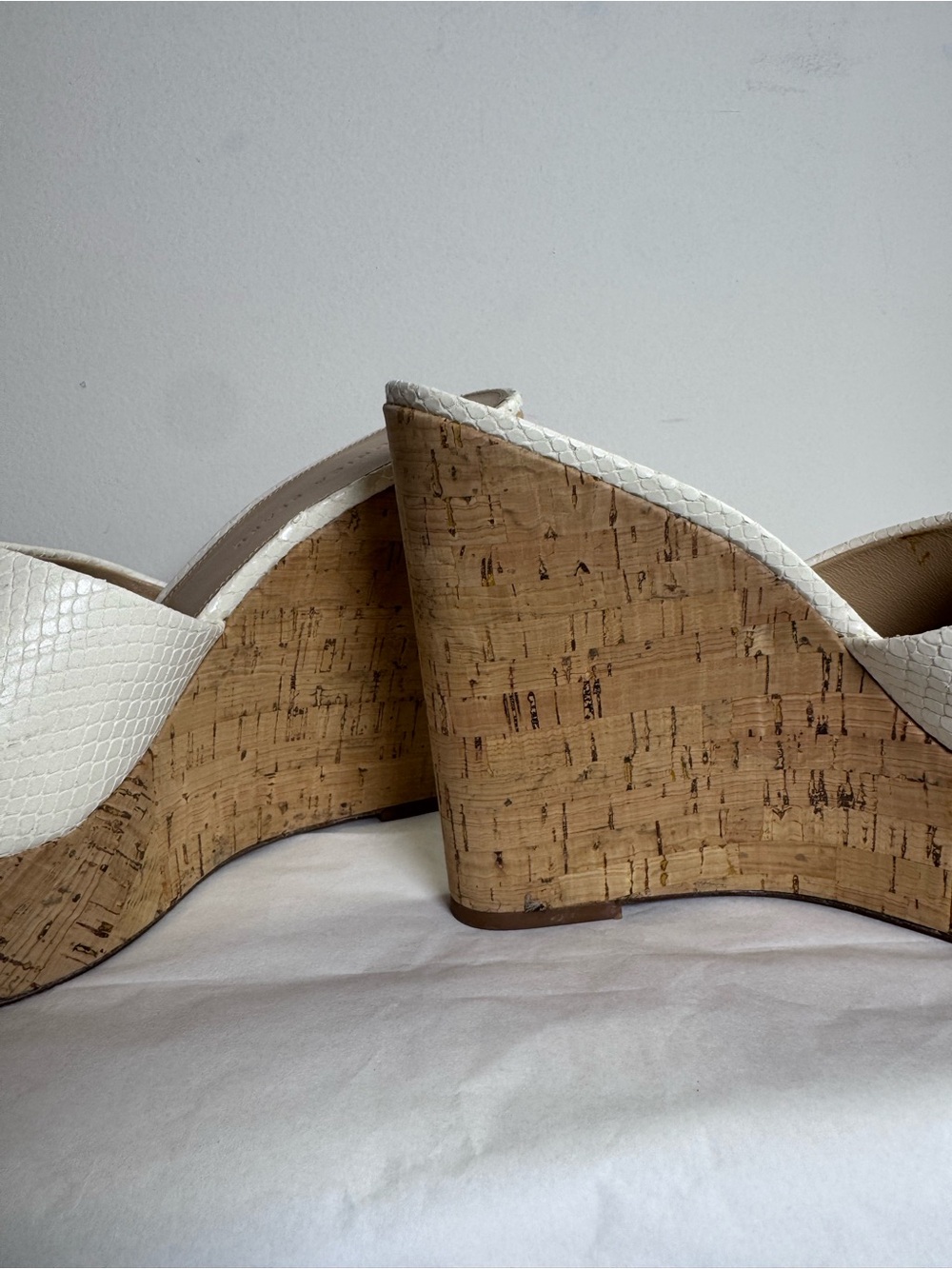Veronica Beard Dali Python-Embossed Leather & Cork Platform Wedge Mules 10 - Picture 6 of 8